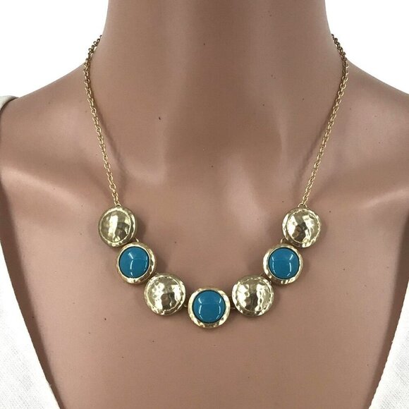 PURE Collection Necklace Hammered Gold Tone Blue Accent Adjustable Length - Picture 1 of 1